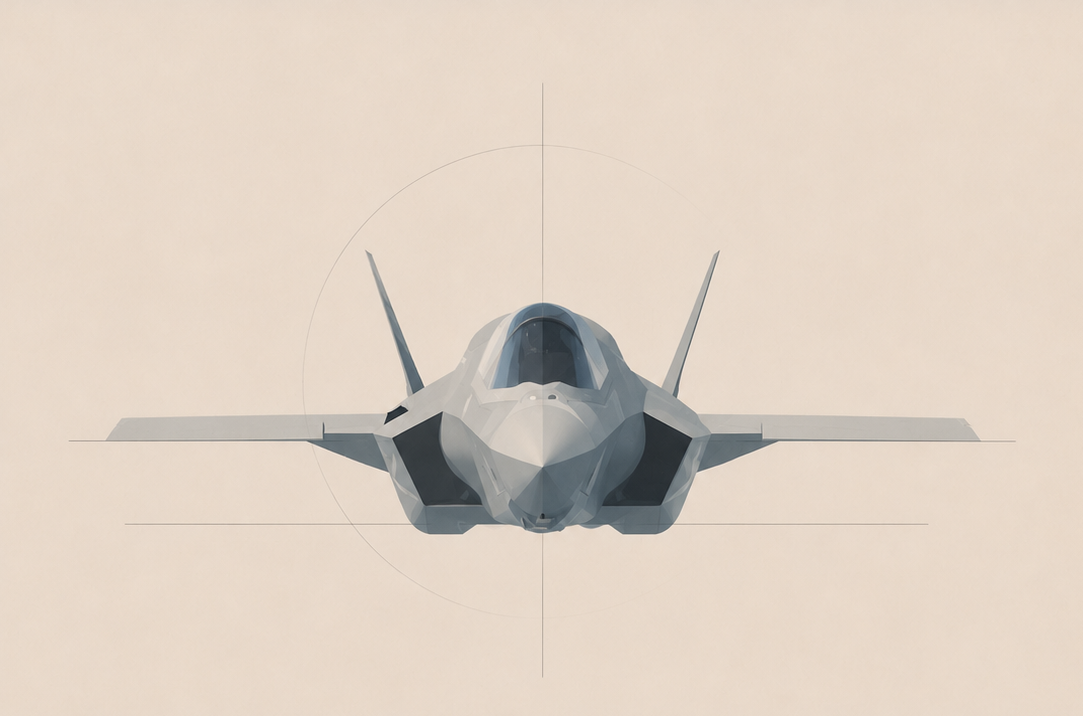 Front view illustration of an F-35A fighter aircraft